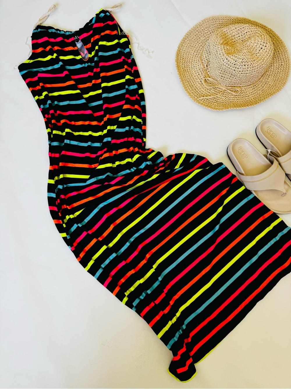 Rouge Helium Neon Multi-Stripe Sundress - Black Base
